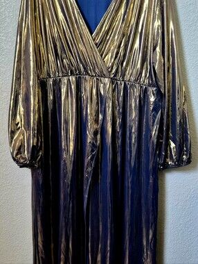 Metallic Gold Long Sleeve Wrap Dress